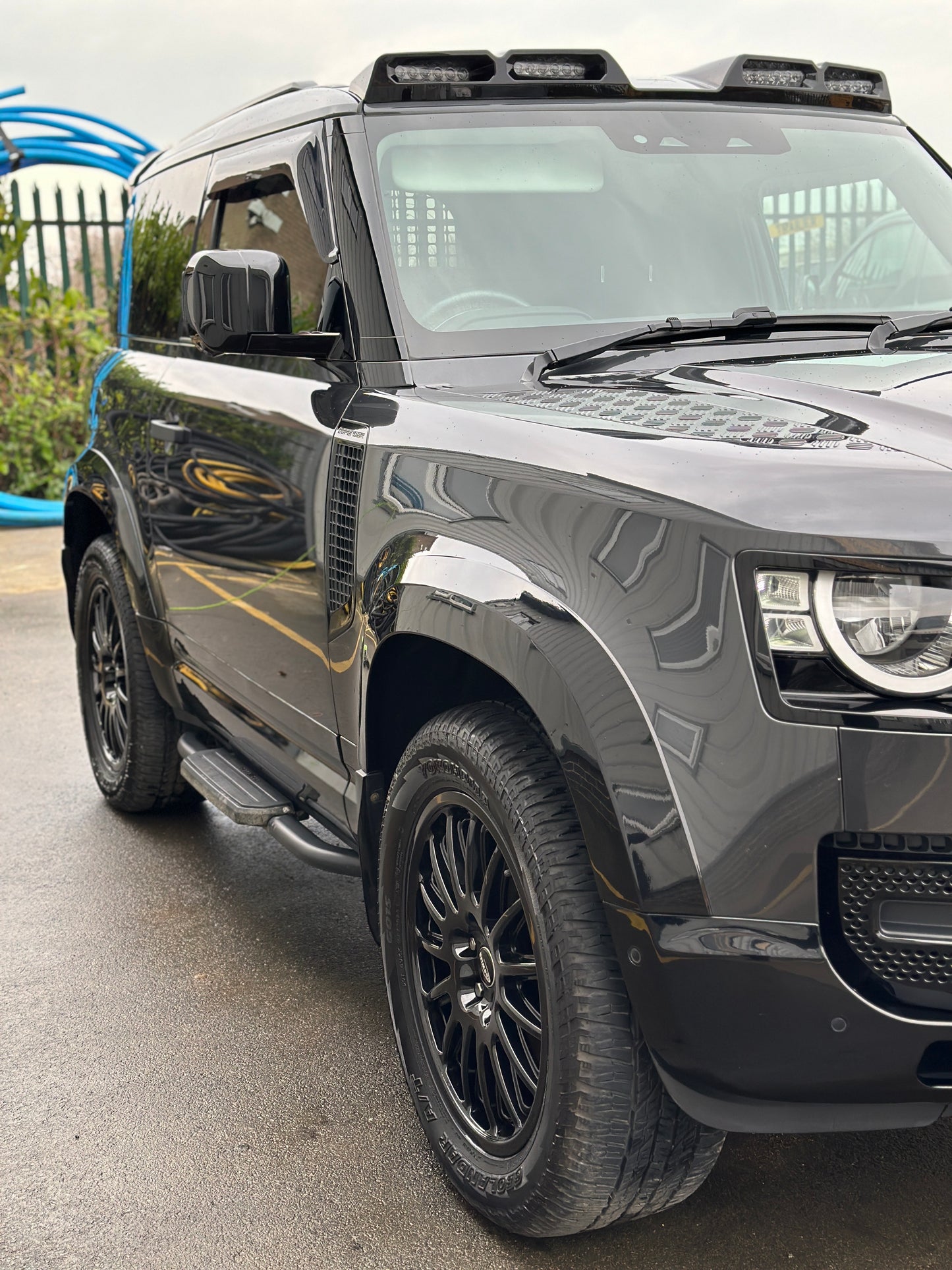 Land Rover Defender 90 with high-gloss finish after professional gloss enhancement in grey, in east midlands Northamptonshire