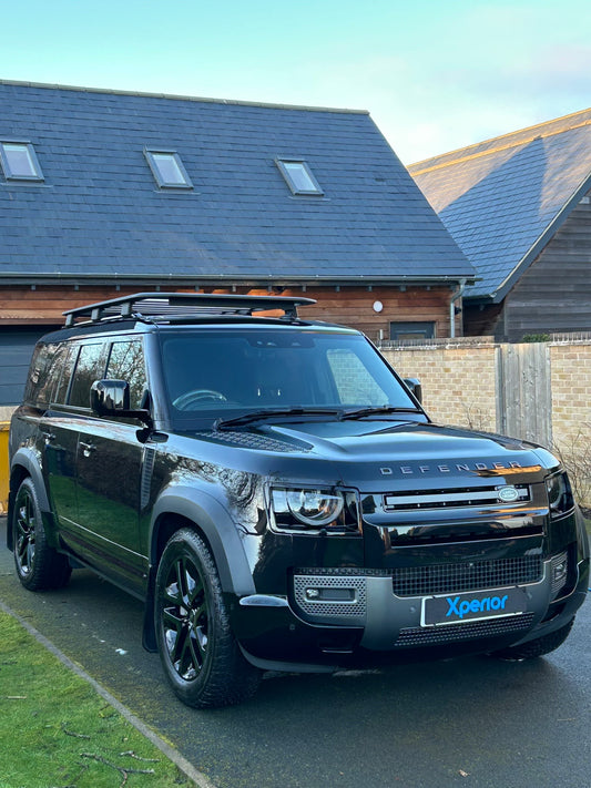 Very glossy land rover defender after it has been detailed in northamptonshire, east midlands