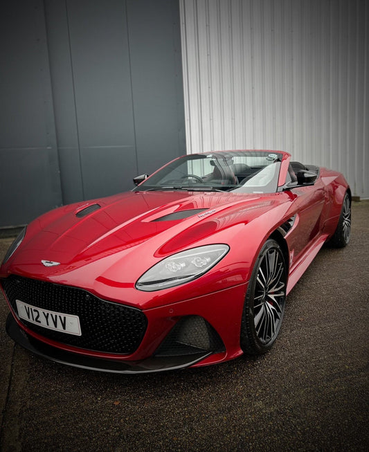 aston martin, red glossy colour, gloss black trims, superleggera